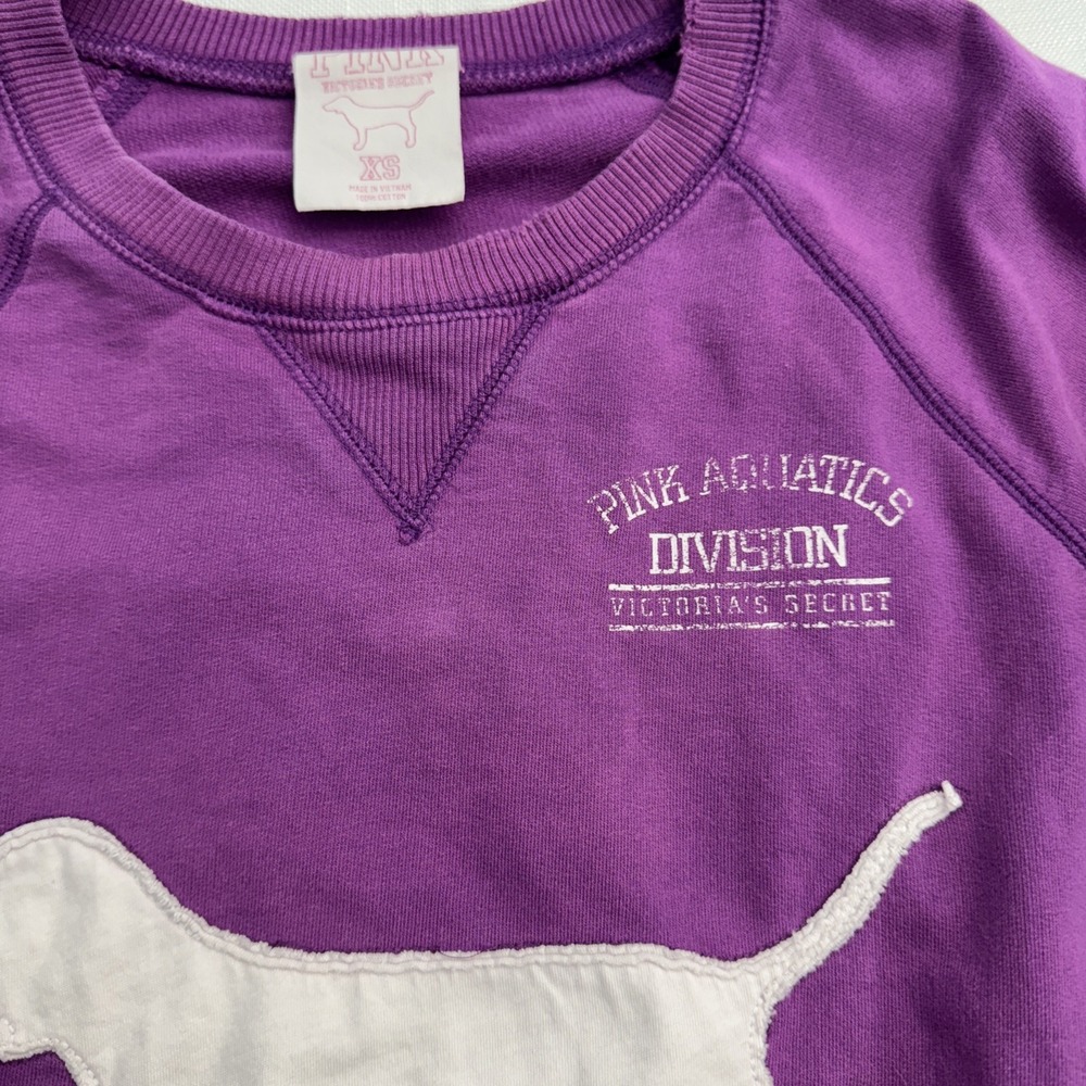 VTG Y2K Victorias Secret XS LIVE FOR PINK Crewneck Sweatshirt Dog Purple Trashed - Picture 8 of 12